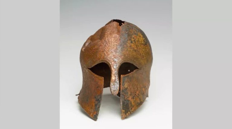 Ancient helmet worn by soldier in the Greek-Persian wars